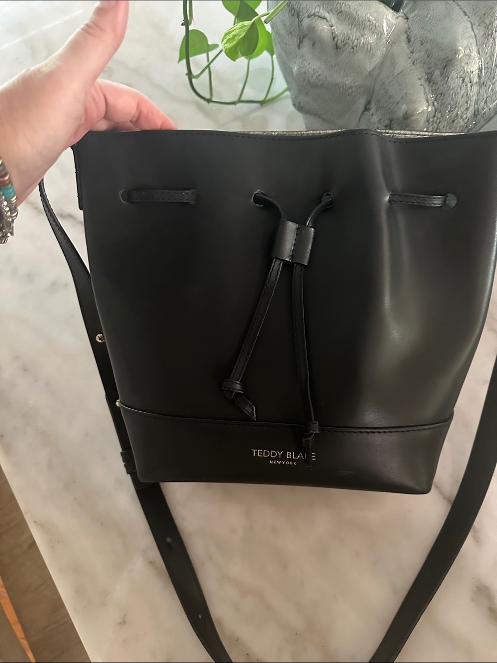 Teddy Blake Black Leather Drawstring Messenger Bag
